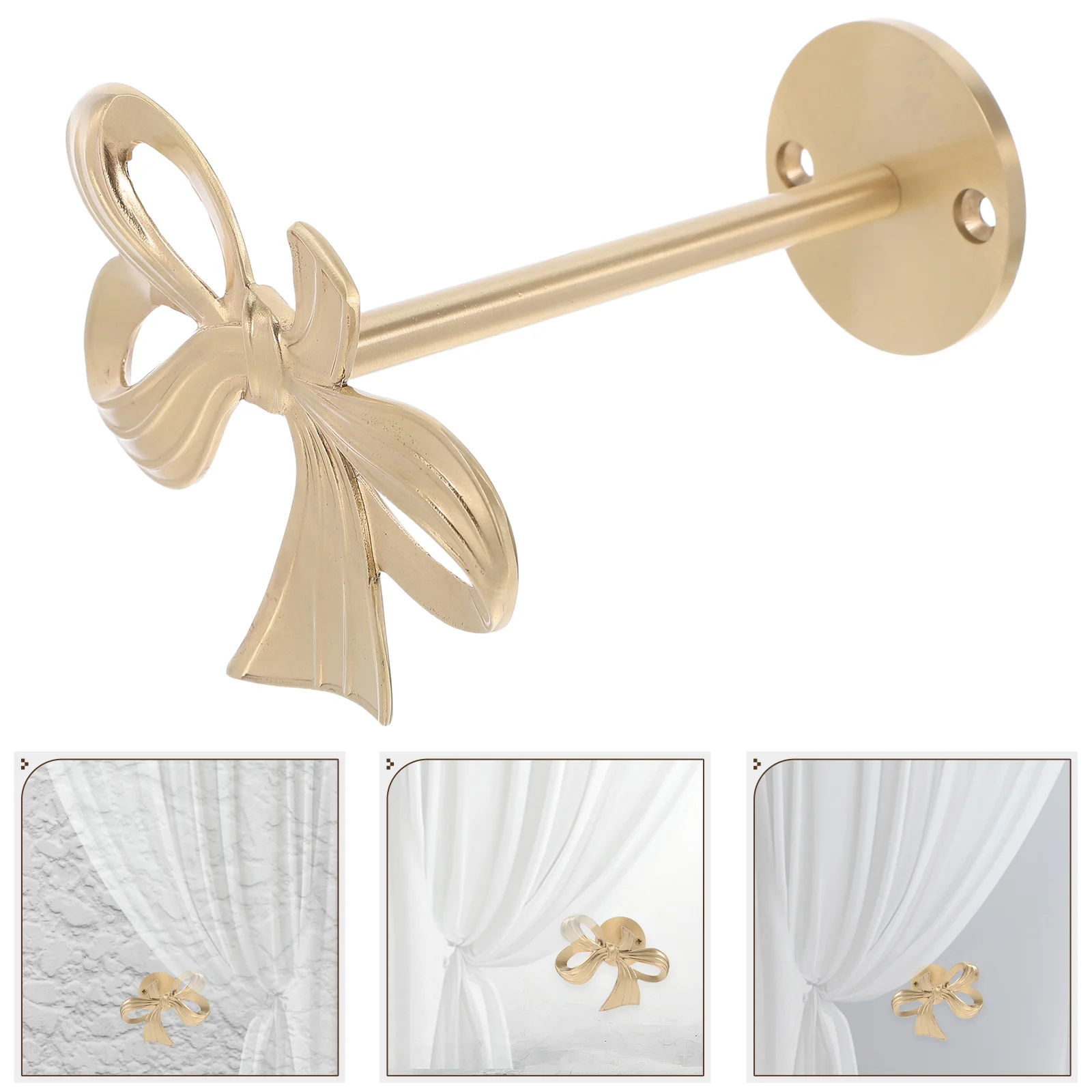

Gold Bow Brass Curtain Holdbacks Wall Mounted Bowknot Hooks For Drapery Tiebacks Curtain Hangers Coat Hat Key Holder Fixer