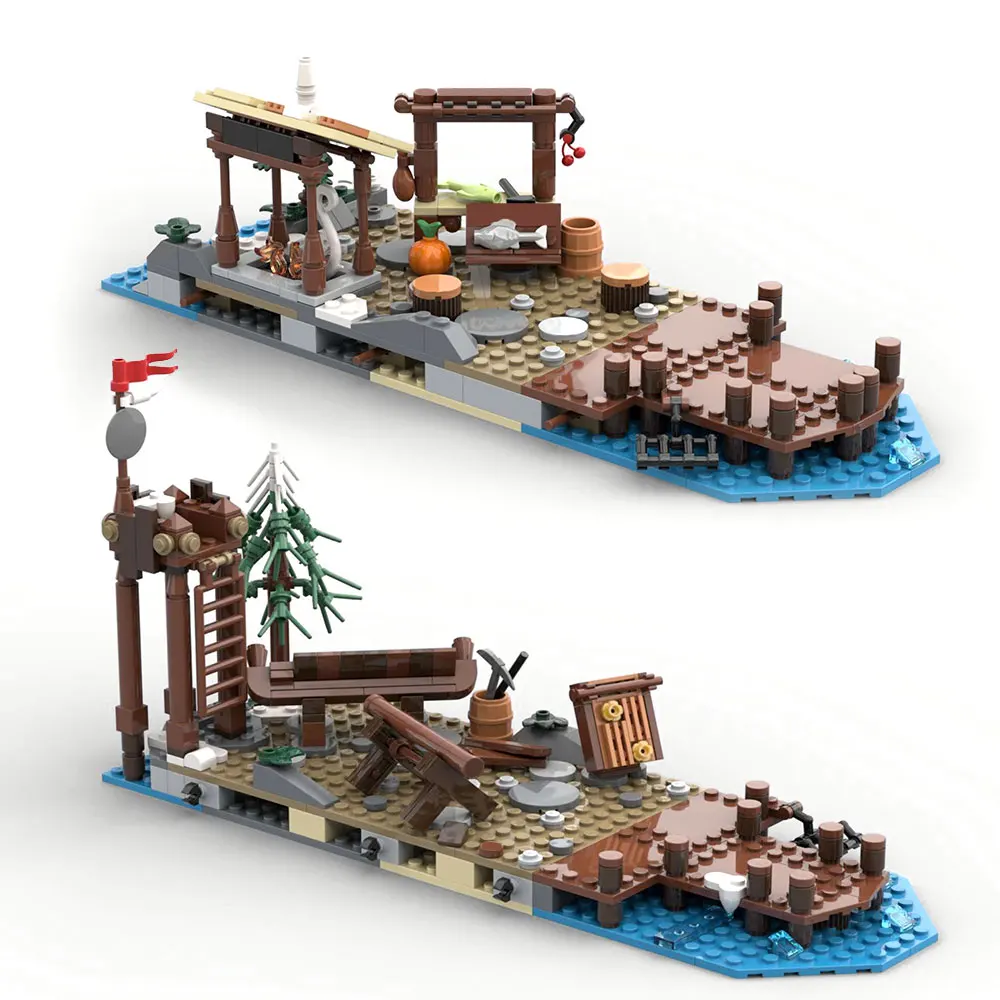 MOC Vikingeds Village Vikings Longship Building Blocks Model Średniowieczne Vikings Houses Bricks DIY Zmontowana zabawka dla dzieci Prezent