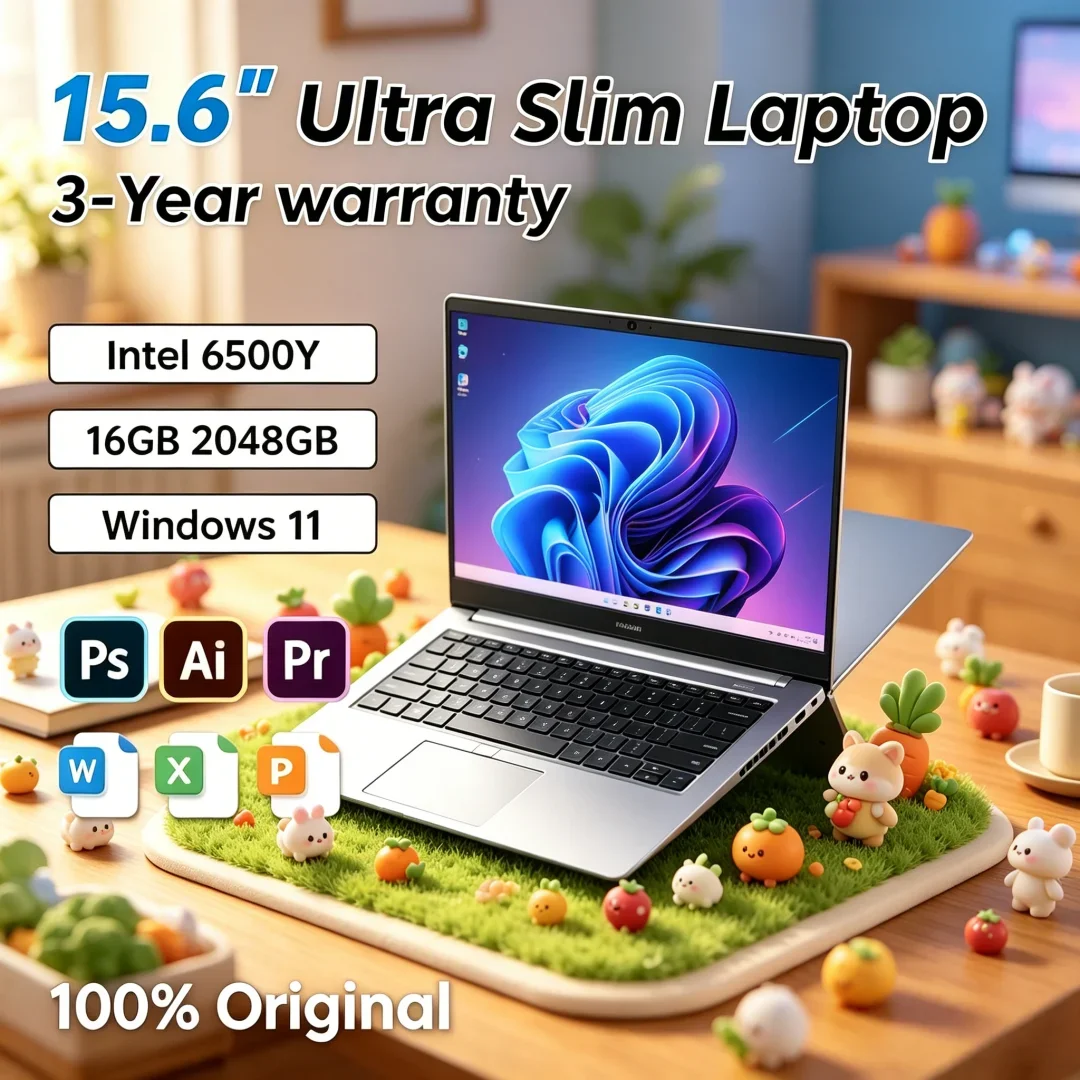 

2026 Quintessential Dainty 15.6 Laptop Intel 6500Y 32GB RAM 2TB SSD 5000mAh Windows 11 Backlit Keyboard Fingerprint