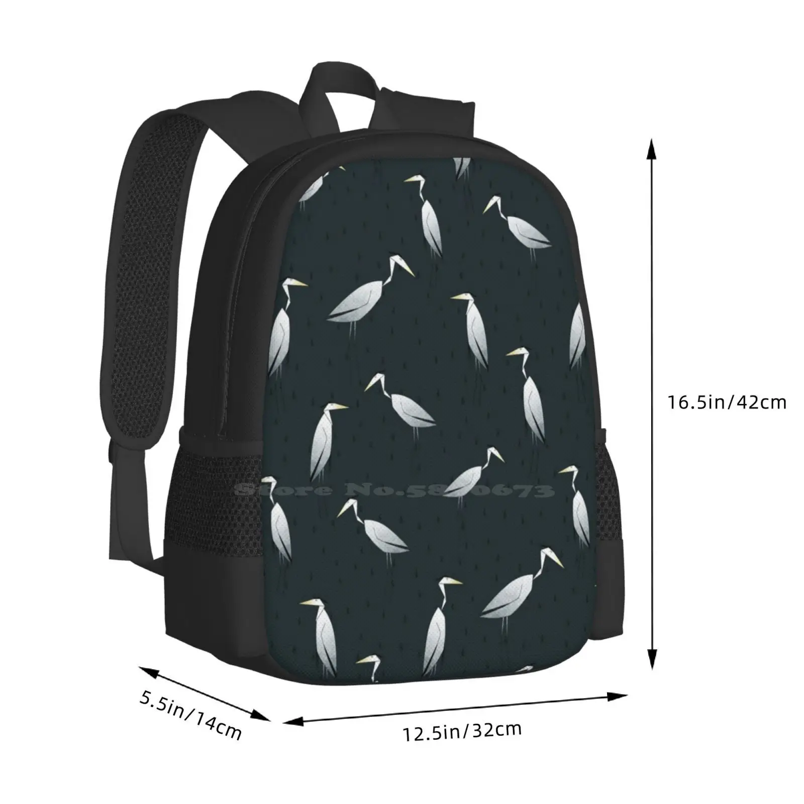 Reiher Muster Schult asche große Kapazität Rucksack Laptop Reiher Vögel Regen muster Natur Geometrie Origami