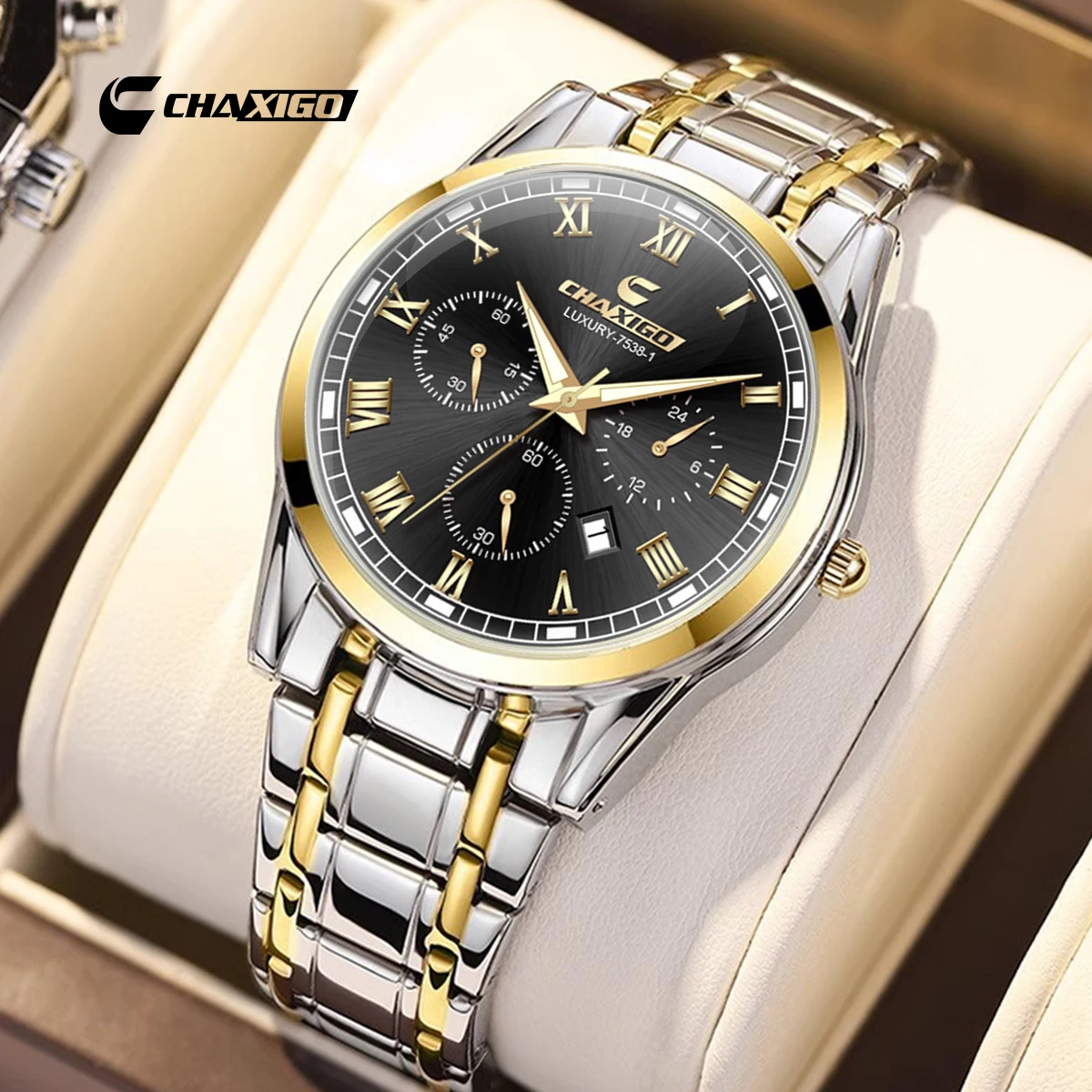 Men's quartz watch,business fashion watch,waterproof calendar stainless steel strap,round dial men's wristwatch,men's choice