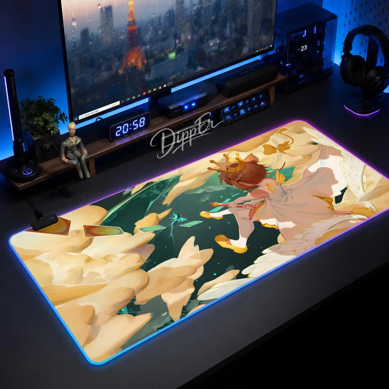 Cardcaptor Sakura Mouse Pad Large Size LED Glowing Table Pad XXL Gaming Non-slip Rubber Mat With Backlight