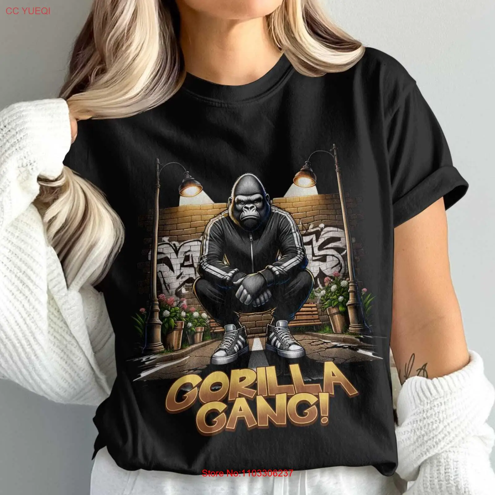 

Футболка Gorilla Gang, городская уличная футболка с графическим рисунком, Классная рубашка с дизайном Gorilla, H