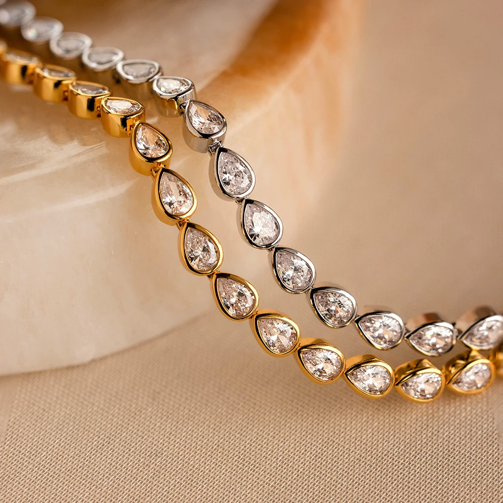BXINY 4*6mm WaterDrop Bezel Set Moissanite Tennis Bracelet 100% S925 Silver Pear Cut Diamond Hand Chain for Women Jewelry Gifts