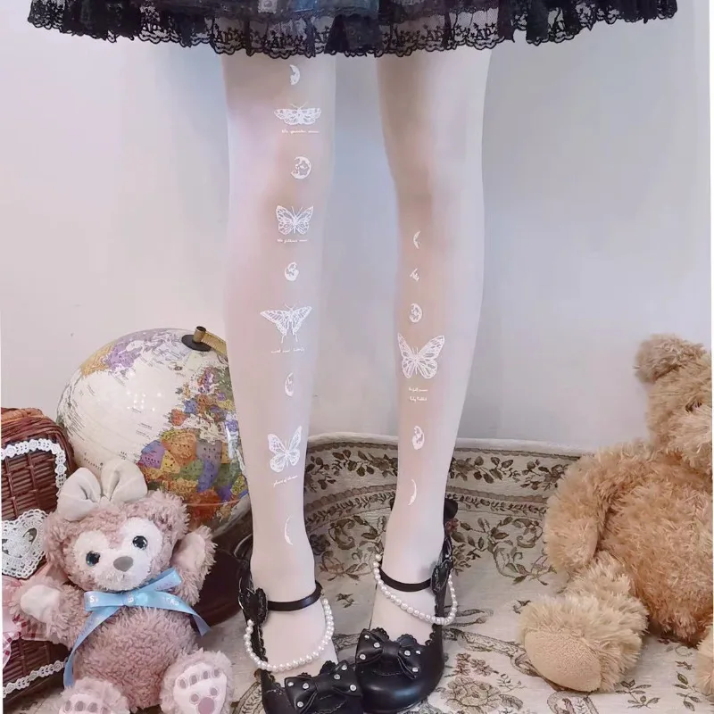 Cute Ocean Jellyfish Star Shell Printed Pantyhose Sweet Lolita Sheer Tights Japanese Mori Girl Harajuku Cosplay Thin Leggings