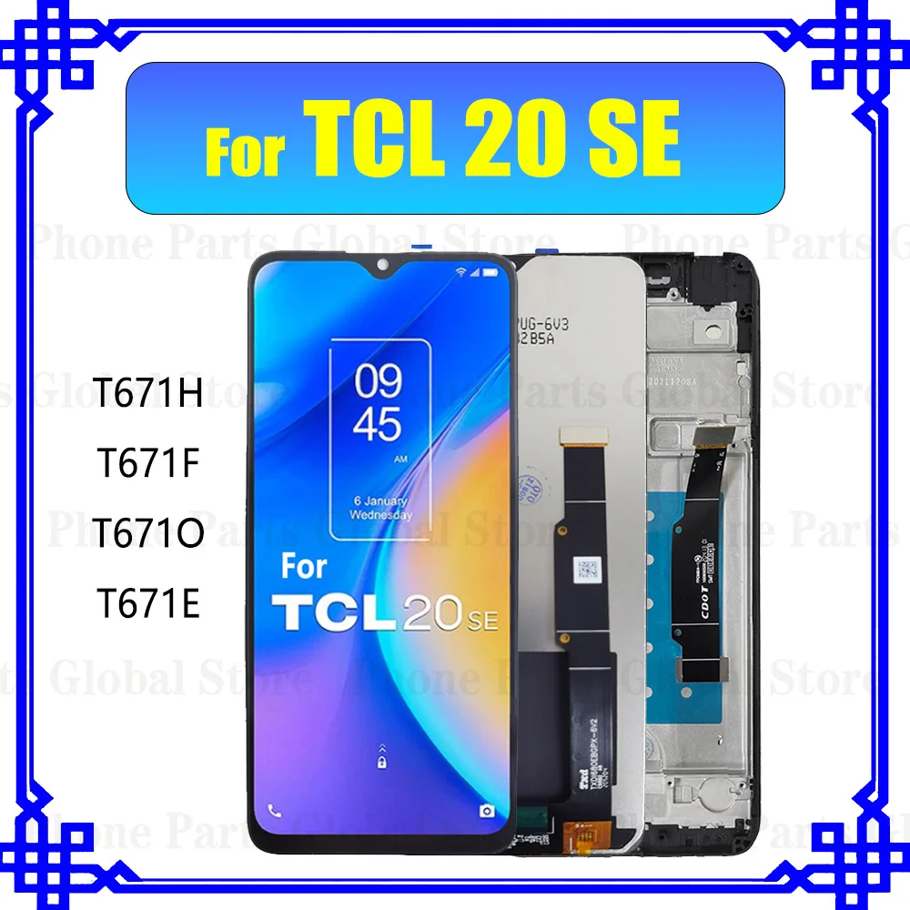 Pantalla LCD de 6.6 pulgadas para TCL 20 SE, digitalizador táctil T671O T671F T671E T671H con marco, ensamblaje de pantalla para TCL 20SE, piezas de repuesto.