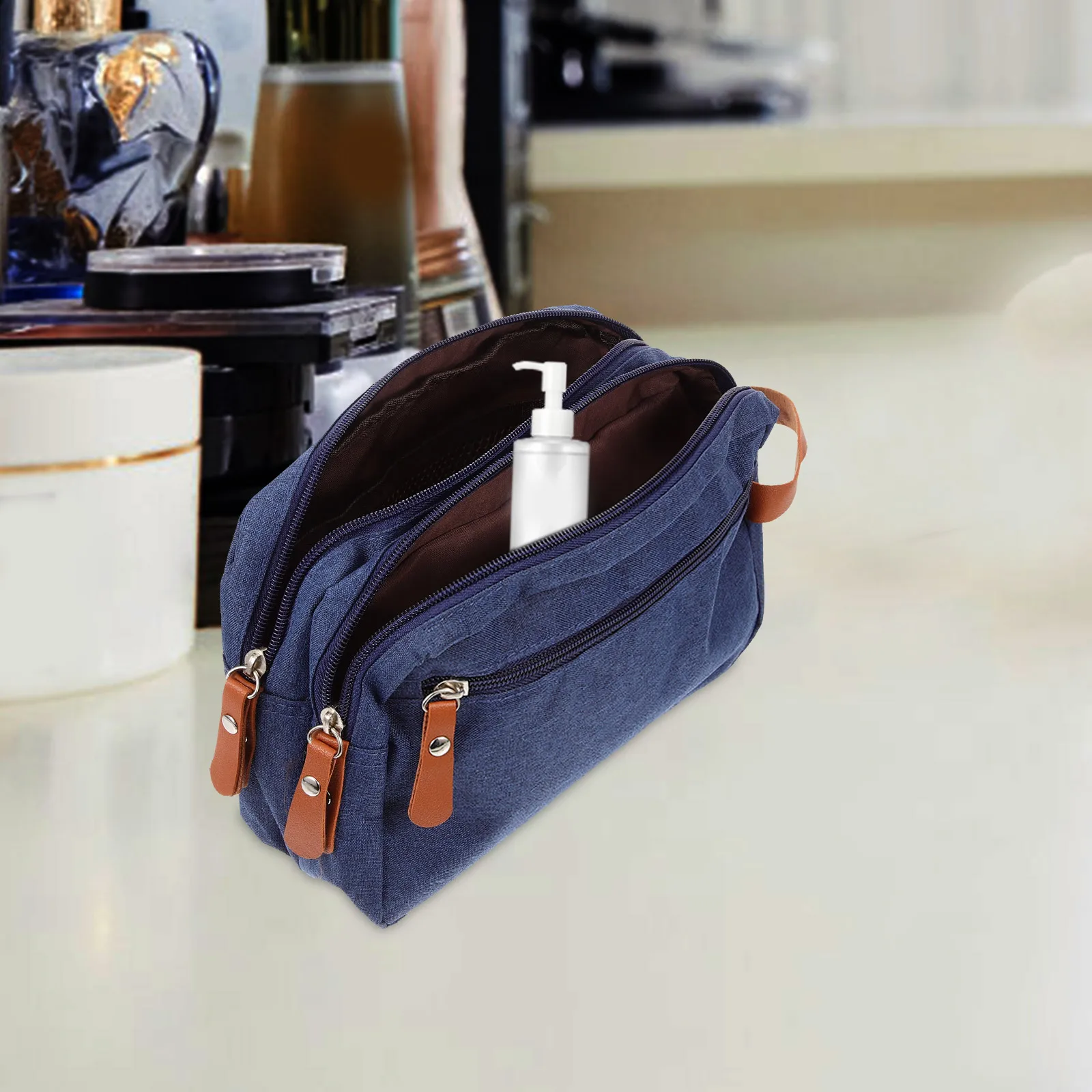 

Premium Toiletry for Men Large Capacity Wash Organizer Portable Hanging Shaving Grey Reusable Storage for Men