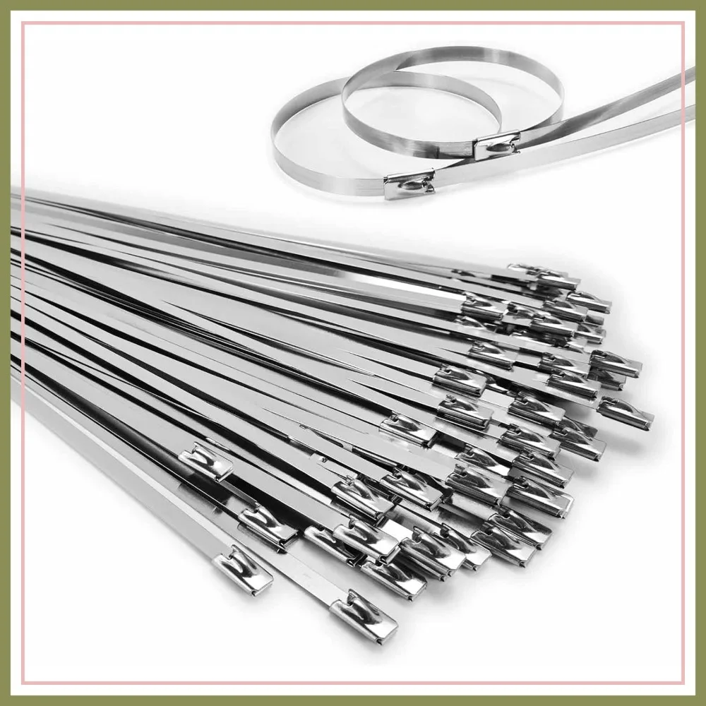 

100pcs Self-Locking Metal Zip Ties 15.8in Stainless Steel Cable Ties for Outdoor Fence, Exhaust Wrap, Pipes, Cables