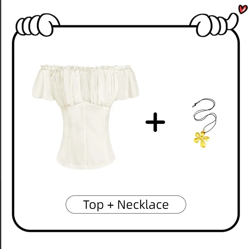 بلوزة فيكتورية جديدة مكشوفة الكتفين لعام 2025 - بلوزة صيفية بأكمام قصيرة من الدانتيل للنساء