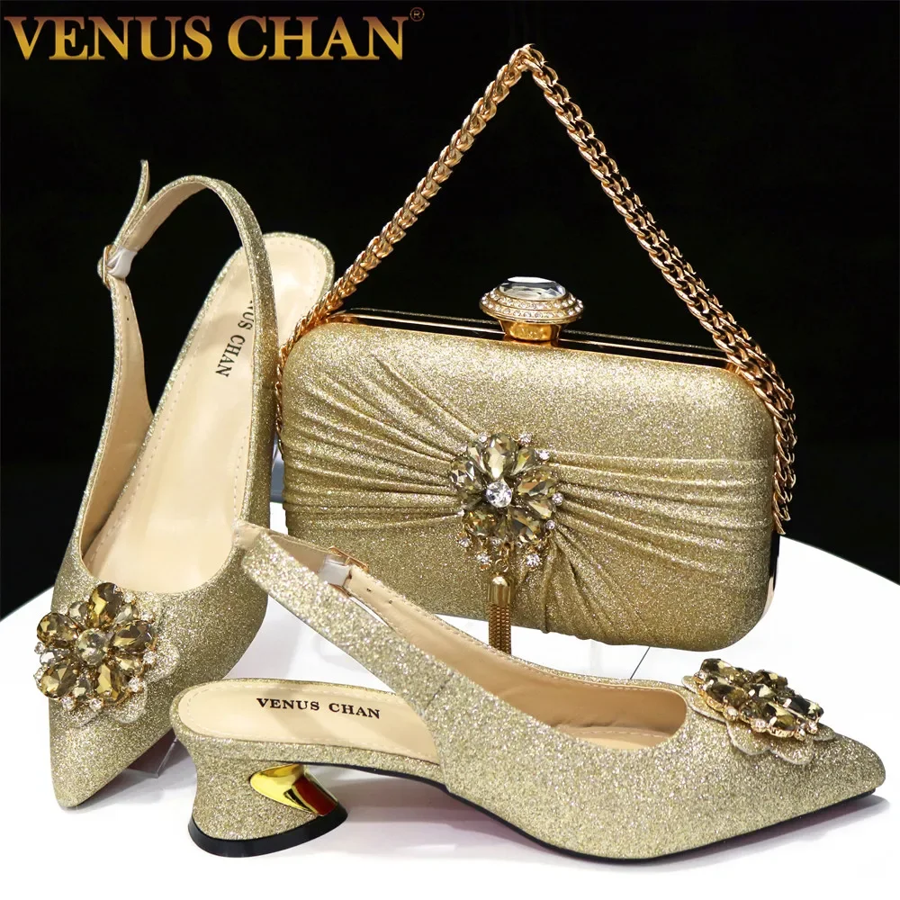 

Заостренный Топ, элегантная трехмерная сумка и блестящий материал на высоком каблуке для женщин с большим фотоэлементом Нигерии