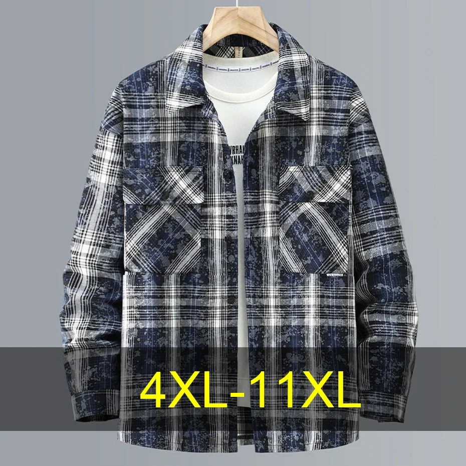 

Vintage Plaid Tie-dye Jackets Men 11XL 10XL Plus Size Jackets Spring Autumn Plaid Design Jackets Male Big Size Outerwear