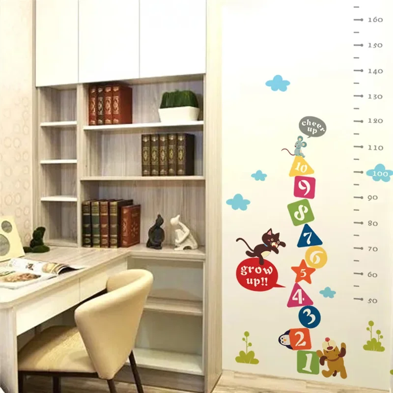 Animal & Numbers Growth Chart Wall Stickers Kids Room Playroom Decoration Children Height Measure Mural Art Diy Home Decal