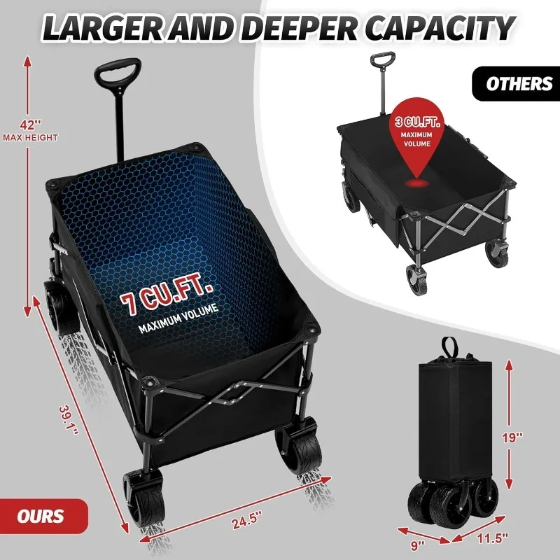 Imagem -06 - Vagão Dobrável Dobrável com Grande Capacidade Vagão de Praia Resistente Carrinho com Rodas Grandes para Todo o Terreno Vagão Utilitário ao ar Livre