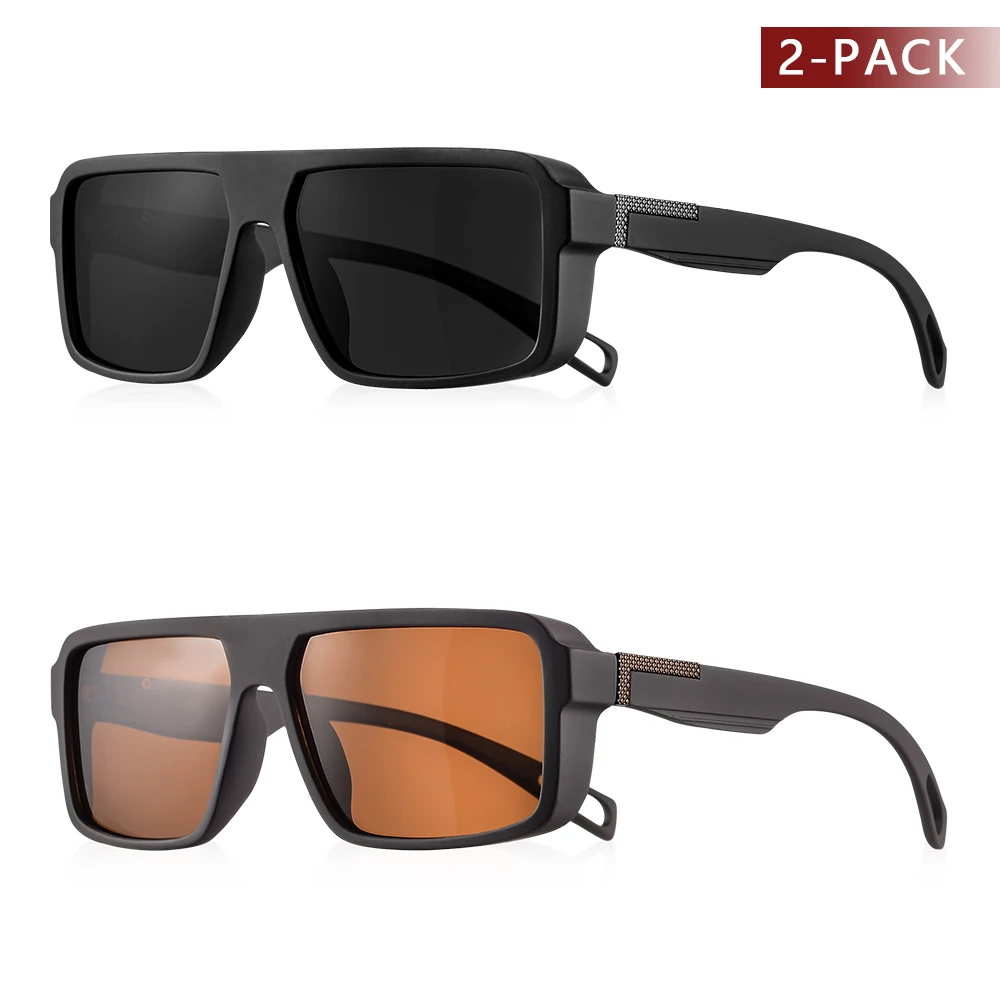 CRIXALIS 2 Stück polarisierte Vintage-Rechteck-Sonnenbrille für Herren und Damen, zum Angeln, Autofahren, Laufen, Spiegelgläser, neutral, blendfrei, UV400