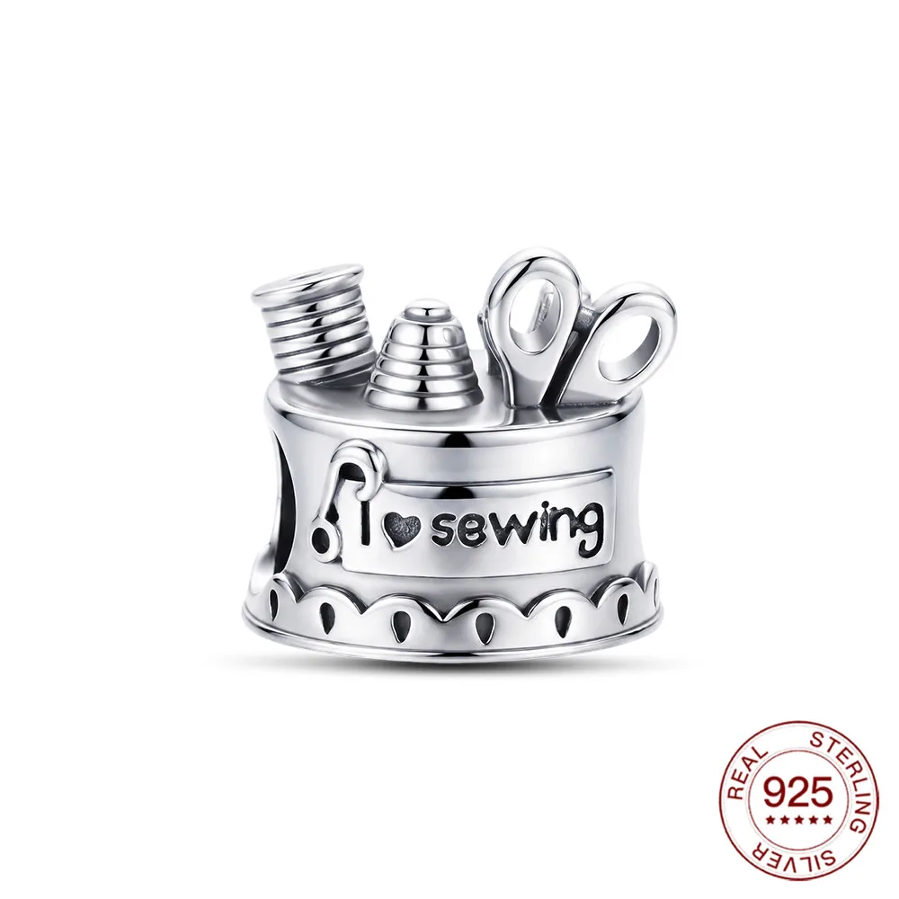 New 925 Sterling Silver Charms Sewing Needle And Thread Box Bead Jewelry Making For Original Bracelet Women Craft Lover DIY Gift
