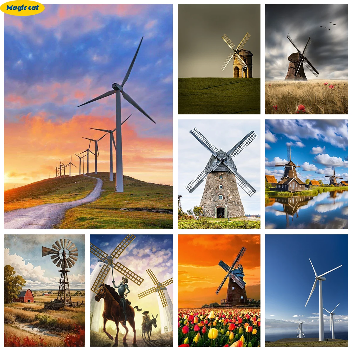 

Wind Power 5D Diamond Painting Farm Windmill Mural DIY Diamond Embroidery Beginners Handicraft Mosaic Style Home Decor