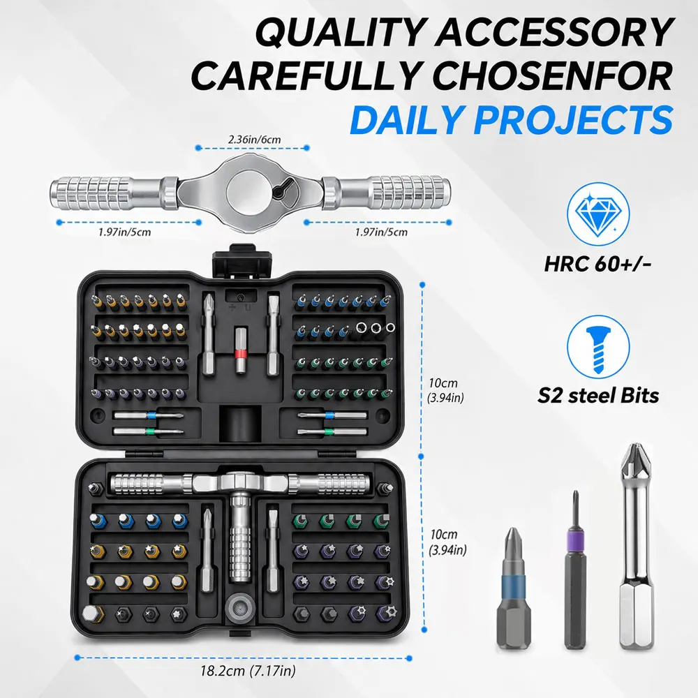 105-in-1 Magnetic Screwdriver Set with Removable Wrench, S2 Steel Bits, Furniture, Computer and Bicycle Repair Tools