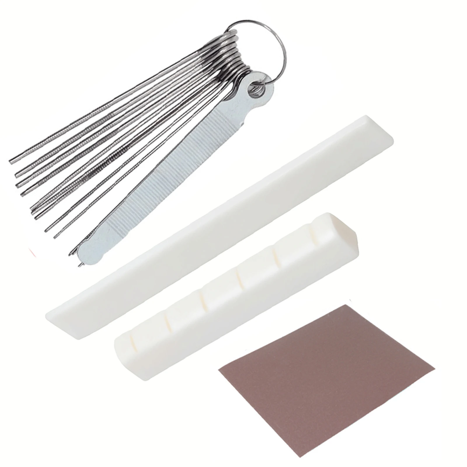 Classical Guitar Nut Saddle Set with Grinding Files & Sanding Papers, Luthier Repair Polishing Kit for Guitar Setup Maintenance
