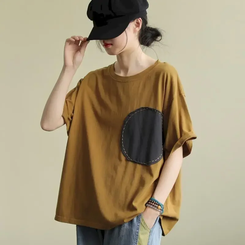 

Art Vintage T Shirt Women Fashion Patchwork Oversize T-shirt Casual Loose Short Sleeve Top Summer Trend Tshirt Aesthetic Clothes