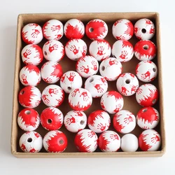 20pcs Wooden Halloween Beads Horror Eyes Ball Bead Wood Bloody Eye Bracelet Necklace DIY Accorrory Halloween Party Favors