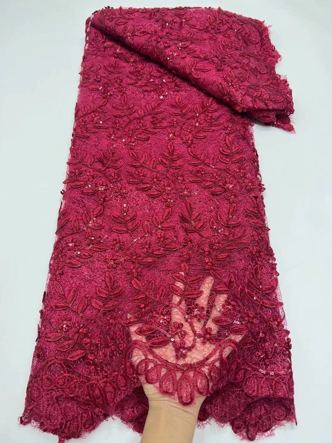 

Latest Wine African Lace Fabric With Sequins 2024 High Quality Tulle Voile French Nigerian Lace Fabric For Party Dress KR24149