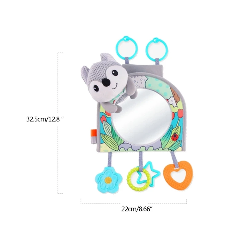 Baby Carseat Mirror Toy with Hanging Cartoon Rattles Toddler Car Mirror Toy Infant Tummy-Time Rattle Crib Activity top quality