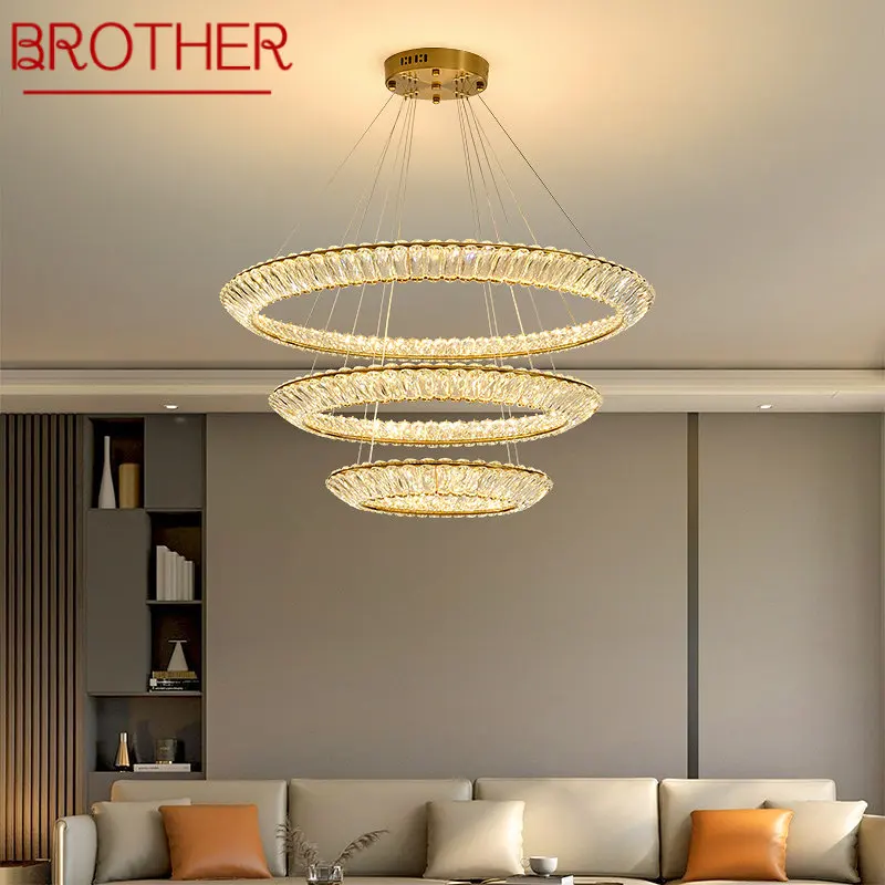 

BROTHER Nordic Modern Ring Pendant Lamp Led Round Crystal Chandelier Creative Light Luxury For Living Room Villa Bedroom Decor