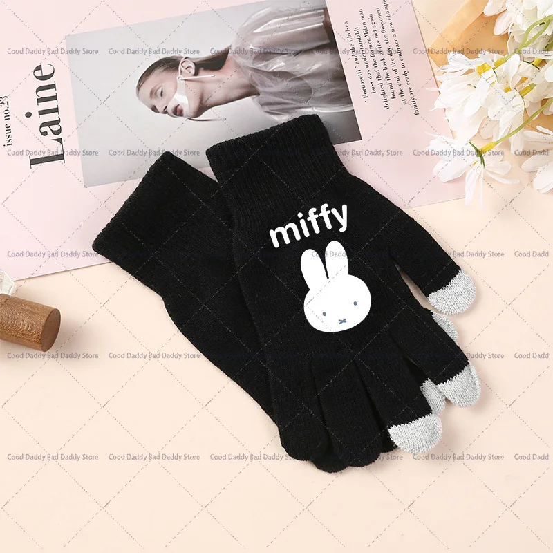 Kawaii Miffys Cartoon Glove Anime Printed Gloves Winter Fashion Warm Knitted Gloves Cute Unisex Mittens Winter Outdoor Gifts view 4