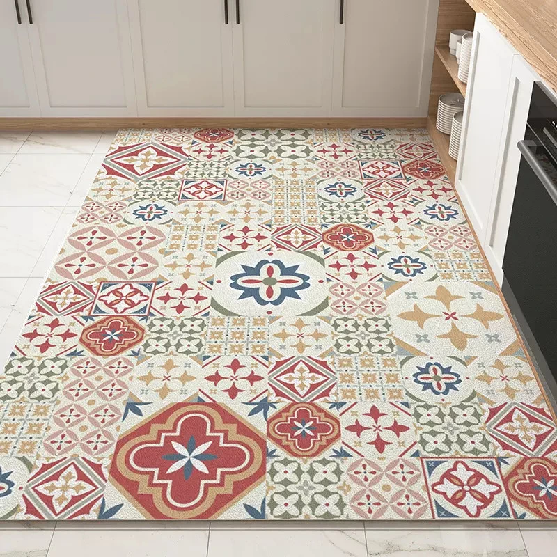 

European-style Kitchen Carpets PVC Waterproof and Oil-proof Carpet Home Bathroom Non-slip Rugs Large Area Balcony Rug Entry Mats