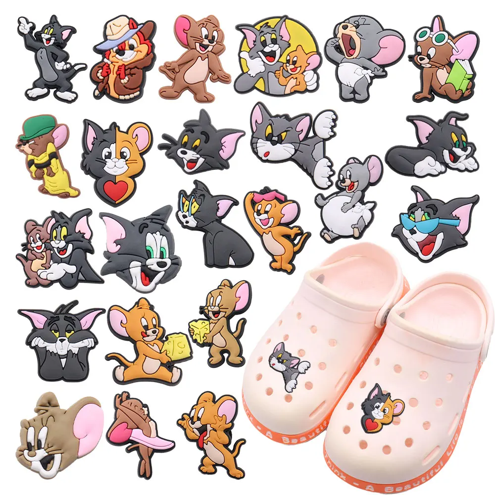 6-23pcs MINISO Cartoon Shoe Charms Designer Tom And Jerry Cat Mouse Shoe Charms Decoration Sandal Accessories for Kids Gifts