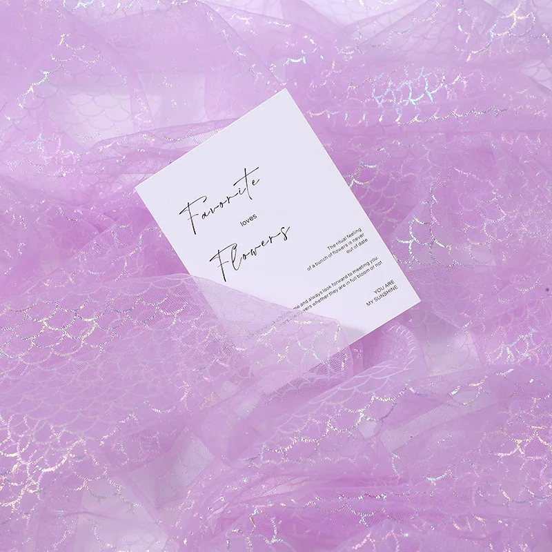 Iridescent Hot Stamping Fish Scale Mesh Fabric Kids Princess Dress Stage Outfit Doll Hair Decor Sewing Accessory
