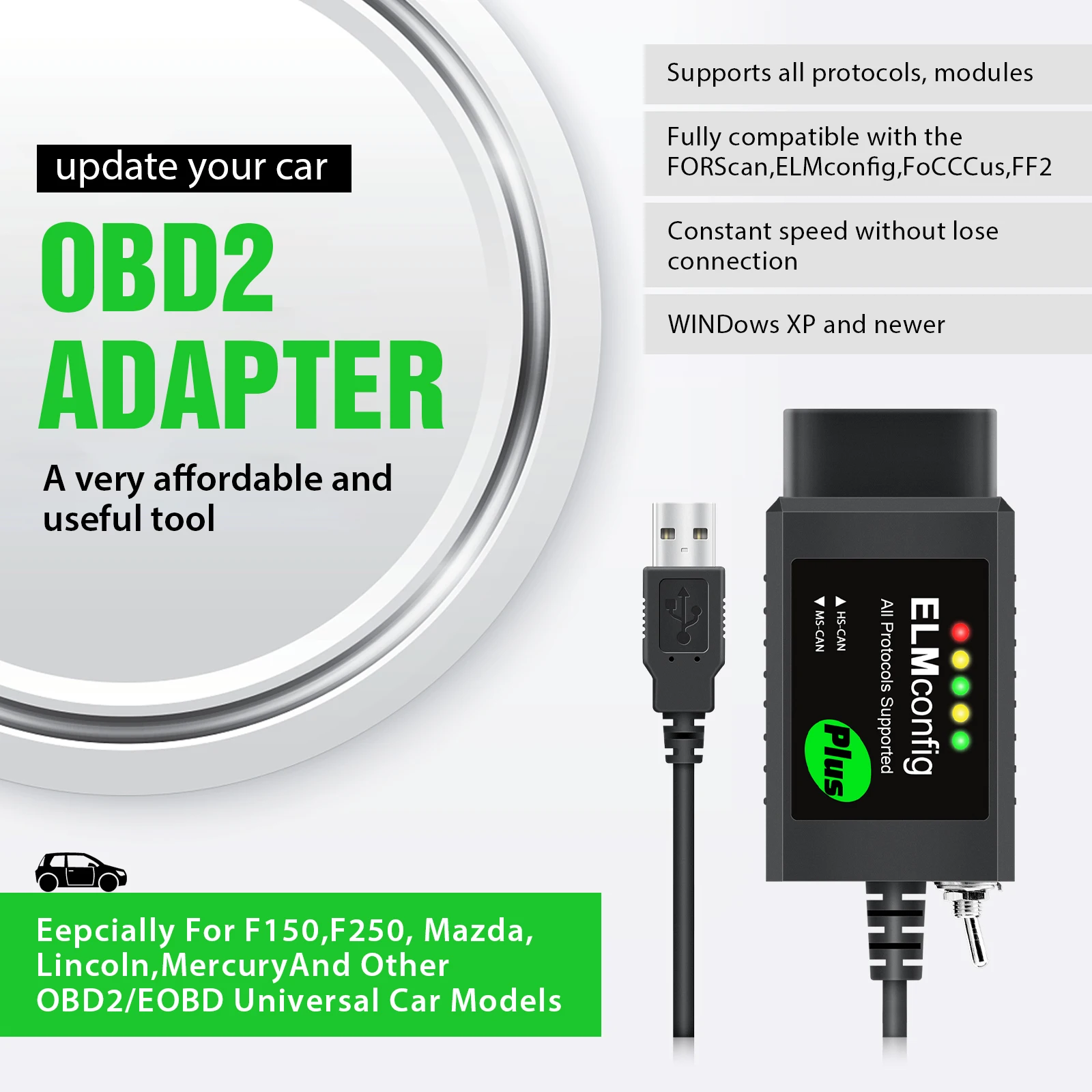 USB Car OBD2 Scanner FOR-Scan ELM327 V1.5 HS-CAN/MS-CAN Switch with PIC18F25K80 Automotive Coding Work with Code Reader for Ford