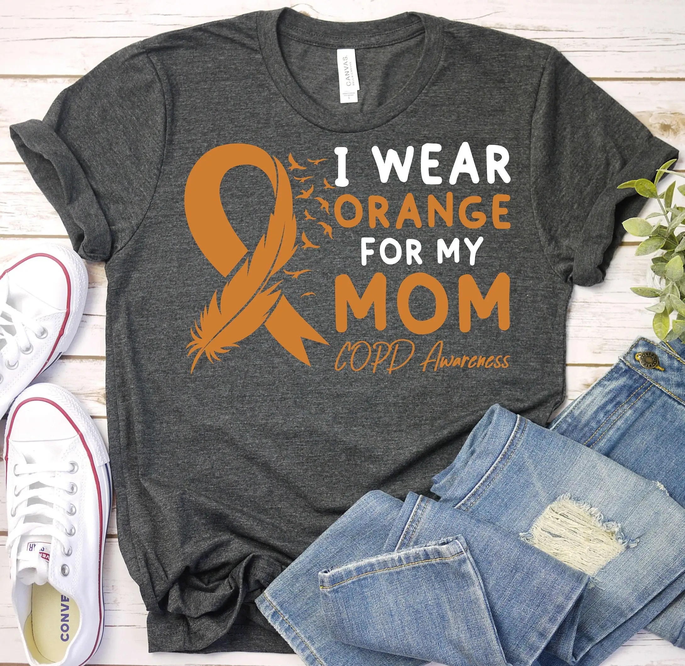 Copd Awareness T Shirt Orange Ribbon Chronic Obstructive Pulmonary Disease Lung Support Mom Prevention