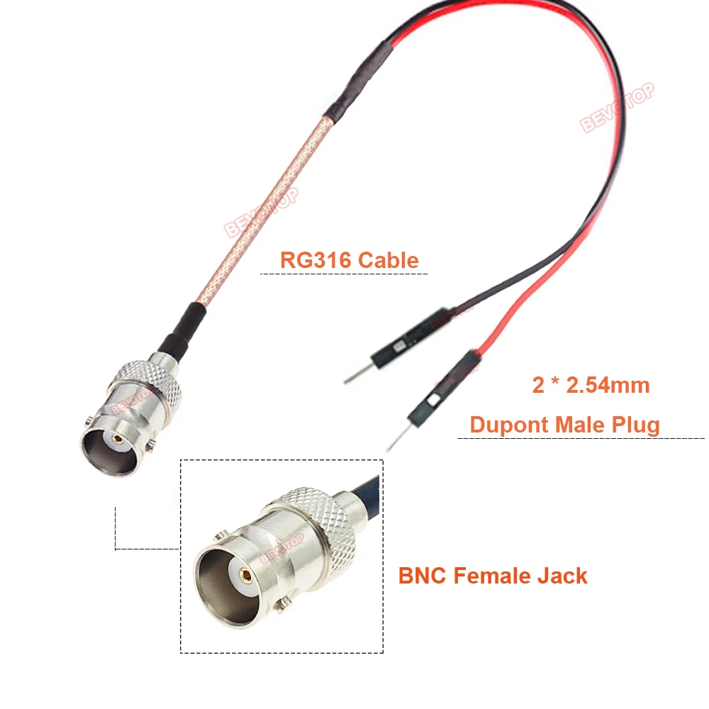 1PCS BNC to DuPont Cable Q9 BNC Male / Female to 2 DuPont 2.54mm Male Plug Test Line RG316 Extension Jumper 10CM to 20M BEVOTOP