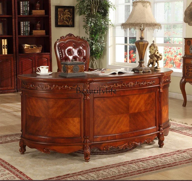 American desk solid wood boss desk European semi-circular arc