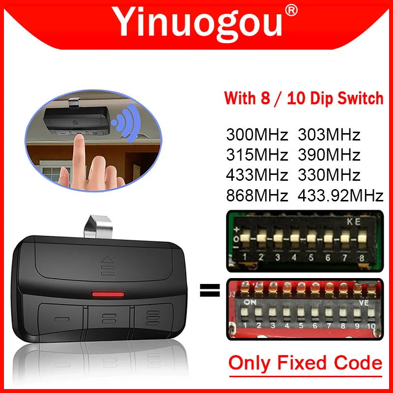 

Multi Frequency 280MHz-868MHz Remote Control Comaptible With 300MHz 303MHz 315MHz 330MHz 433MHz 868MHz With 8 / 10 Dip Switch