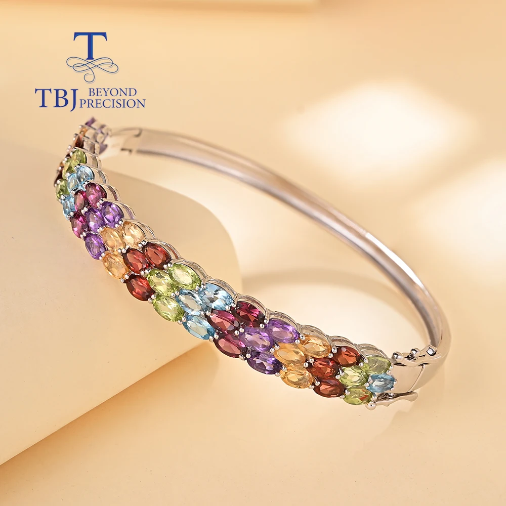 Gorgeous design of natural multi-colored gemstones Ladies Bangle 925 sterling silver fine jewelry Anniversary banquet gift