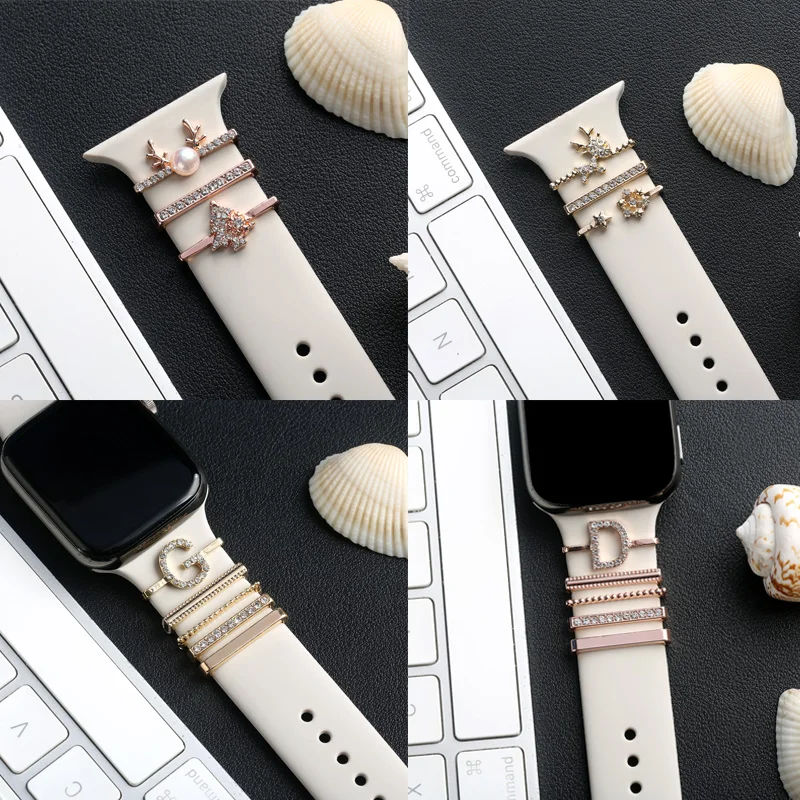 Metal Charms Watch Band Decoration Ring for Apple Watch Diamond Ornament for Iwatch Bracelet Silicone Strap Jewelry Accessories