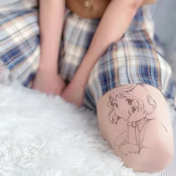 Printing Lolita Tights Pantyhose JK Ultra-thin Nylon Thigh High Stockings Tattoo Pantyhose Women Tights Cartoon Girl Kawaii Cute