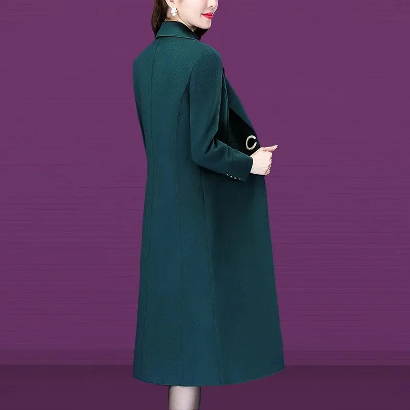 2024 Korean Women Handmade Corrugated Water Ripples Coat Double-sided Cashmere Wool Long Woolen Jacket Cashmere Coat Outerwear