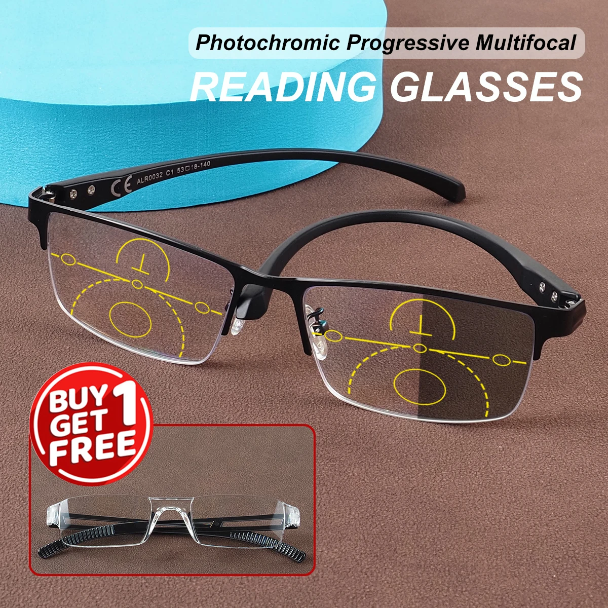 نظارات قراءة فوتوكروميك متعددة البؤر تقدمية، إطار مرن Tr، تأتي مع نظارات قراءة متكاملة مجانية، للجنسين. #2