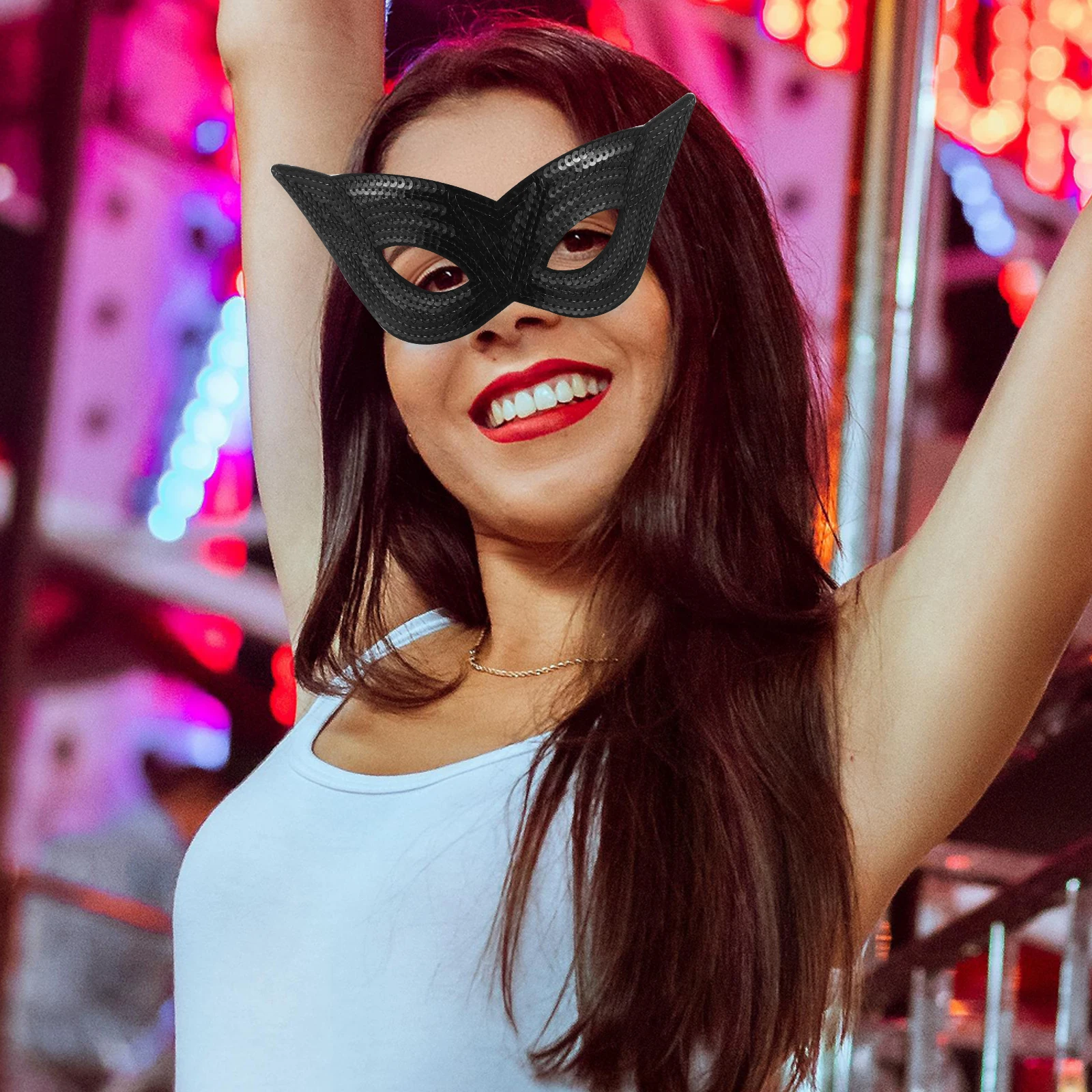 

6 Pcs Carnival Eye Mask Half Face Masquerade Headband Makeup Green Sequins Cute Party Black Costume Women Child