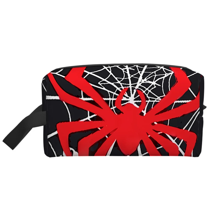 Schwarze Kosmetiktasche mit rotem Spinnenmuster für Jungen und Mädchen, beste Geschenke, 2D flache Cartoon-Aufbewahrungstasche für Kinder