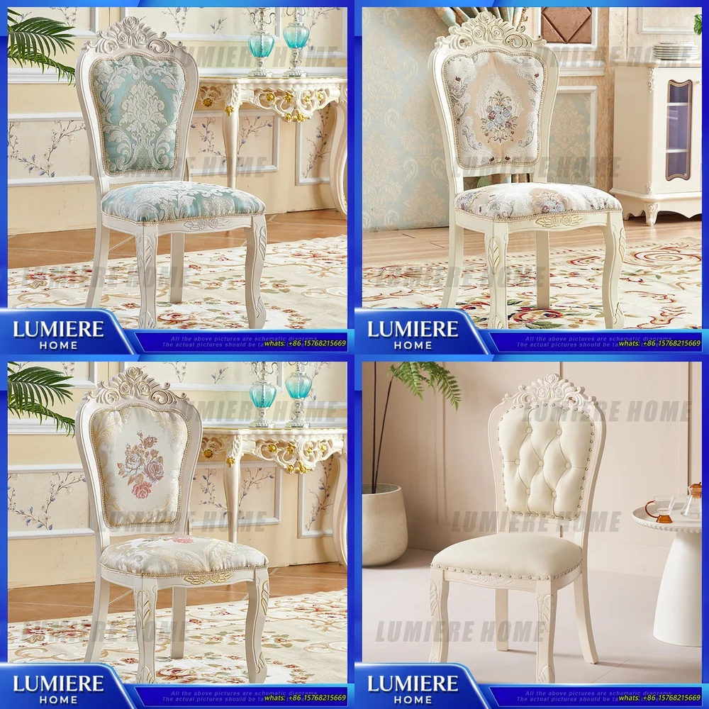 

European Style Dining Chair Solid Wood Farmhouse Upholstered Vanity Desk Nail Salon Accent Stool Comfortable Backrest Seat