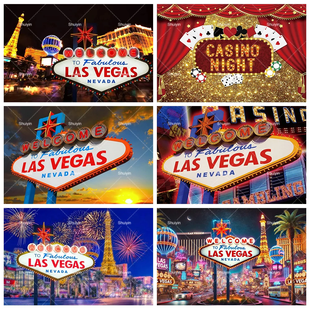 

Welcome to Las Vegas Casino Night Background City Night Scenes Adult Birthday Party Decor Supplies Banner Photo Shoot Backdrop