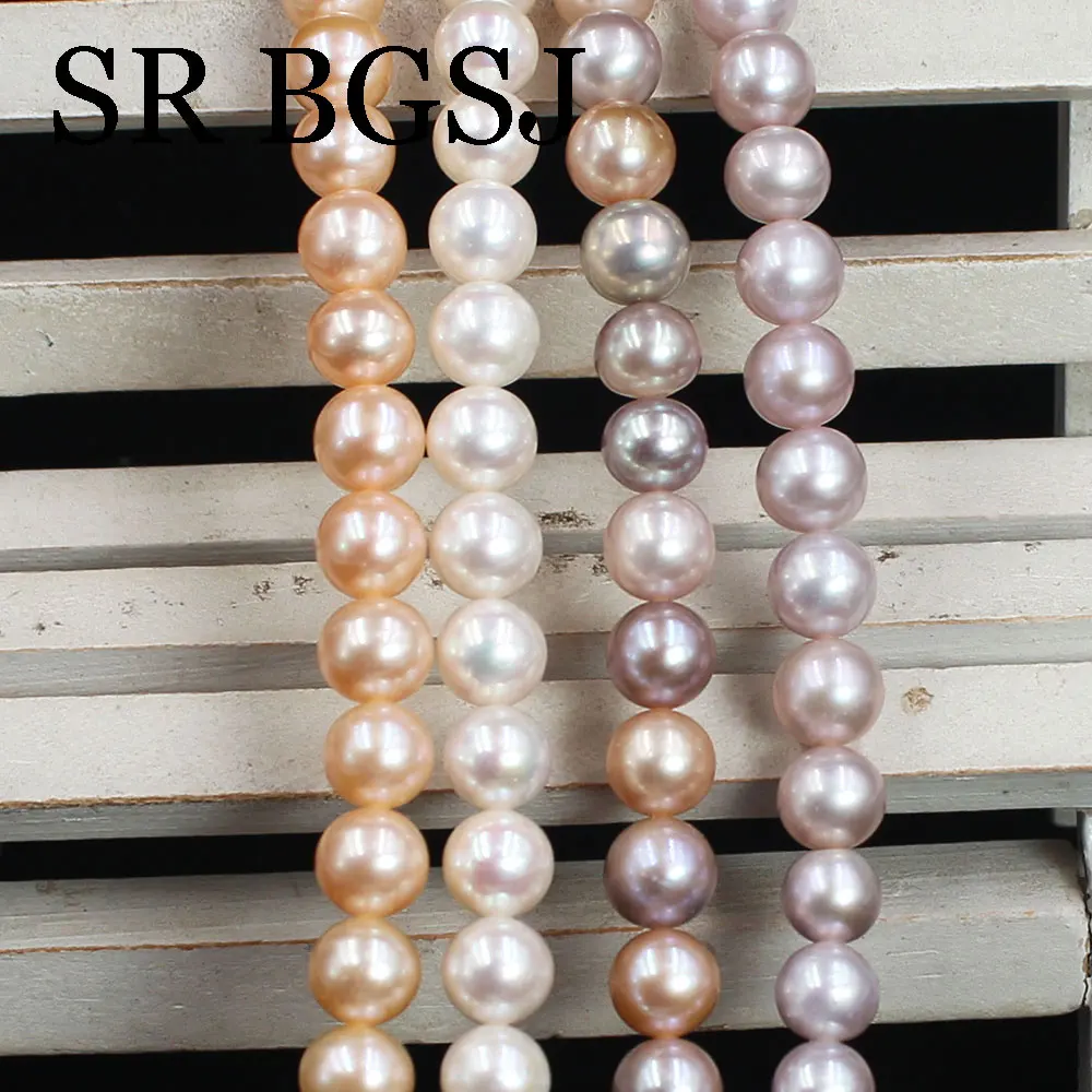 

7-8mm 5A High Quality Round White Pink Purple Natural Freshwater Pearl DIY Jewelry Making Loose Beads Strand 15"