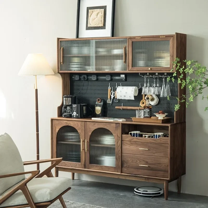 Black walnut dining side Solid wood coffee cabinet Nordic bar counter Integrated wall high torage