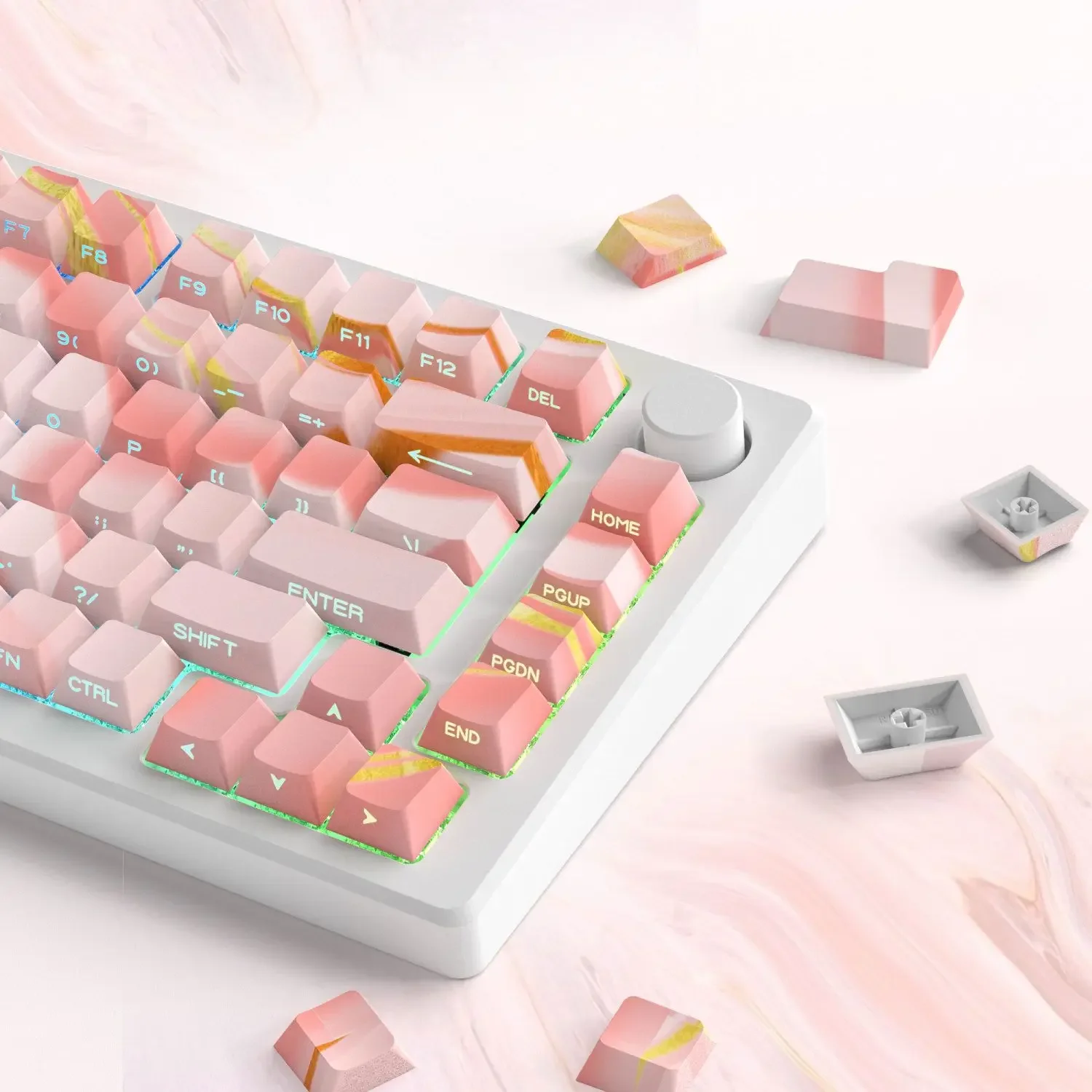 

Bronzing watercolor side engraved transparent keycaps Original highly customized PBT thermal sublimation mechanical keyboard key