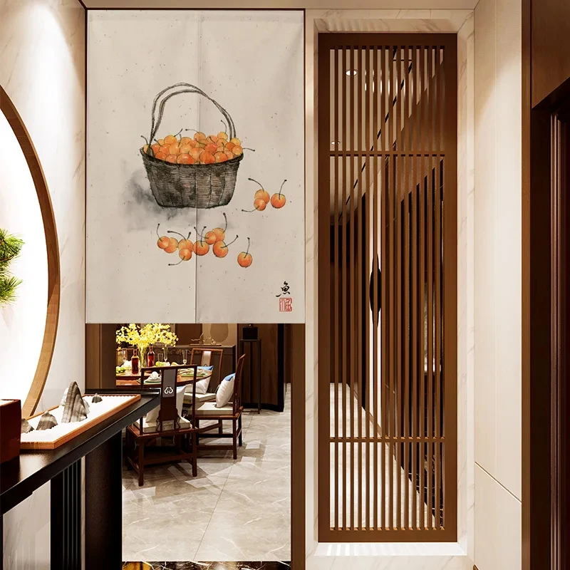 Persimmon Chinese Kitchen Door Curtain Noren Feng Shui Curtains Living Room Tea Room Home Decor Entrance Doorway Half-Curtain