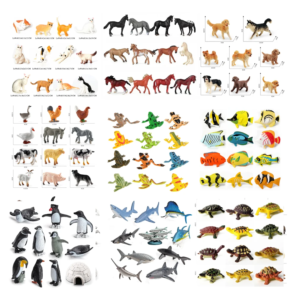 Meerestiere Bauernhof Spielzeug Pferde Bulls Hund Katze Fisch Hai Wal Pinguin Schildkröte Tierfiguren Spielzeug Set Actionfigur Kinder Geschenke